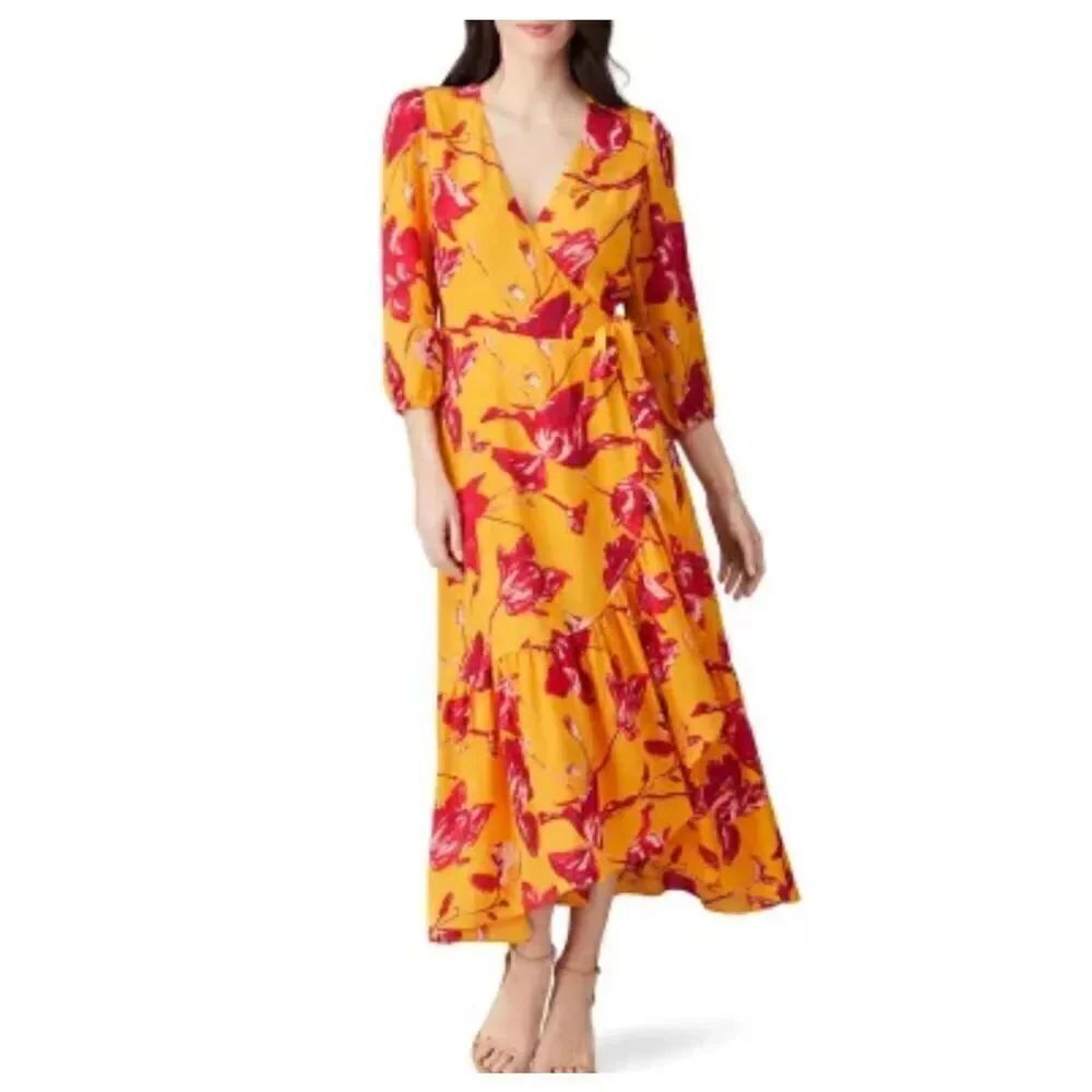 Color Me Courtney Eleanor Wrap Dress Small Yellow Floral